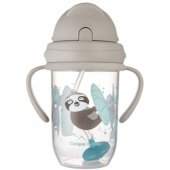 Neišsiliejantis puodelis su pasunkintu šiaudeliu EXOTIC ANIMALS 6m+ 270ml 56/ 606 pilkas