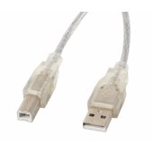 USB 2.0 AM-BM kabelis 1.8m permatomas