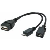 USB OTG AF + Micro BF į Micro BM 15cm juodas A-OTG-AFBM-04