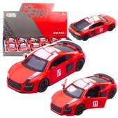 Sportinis automobilis, metalinis, traukiamas atgal, su šviesomis ir garsais, raudonas, 1:43