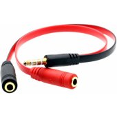 Jack 3.5mm - Jack 3.5mm x2 20cm juodas/ raudonas (ASM-1)